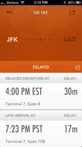 GateGuru flight delay screen